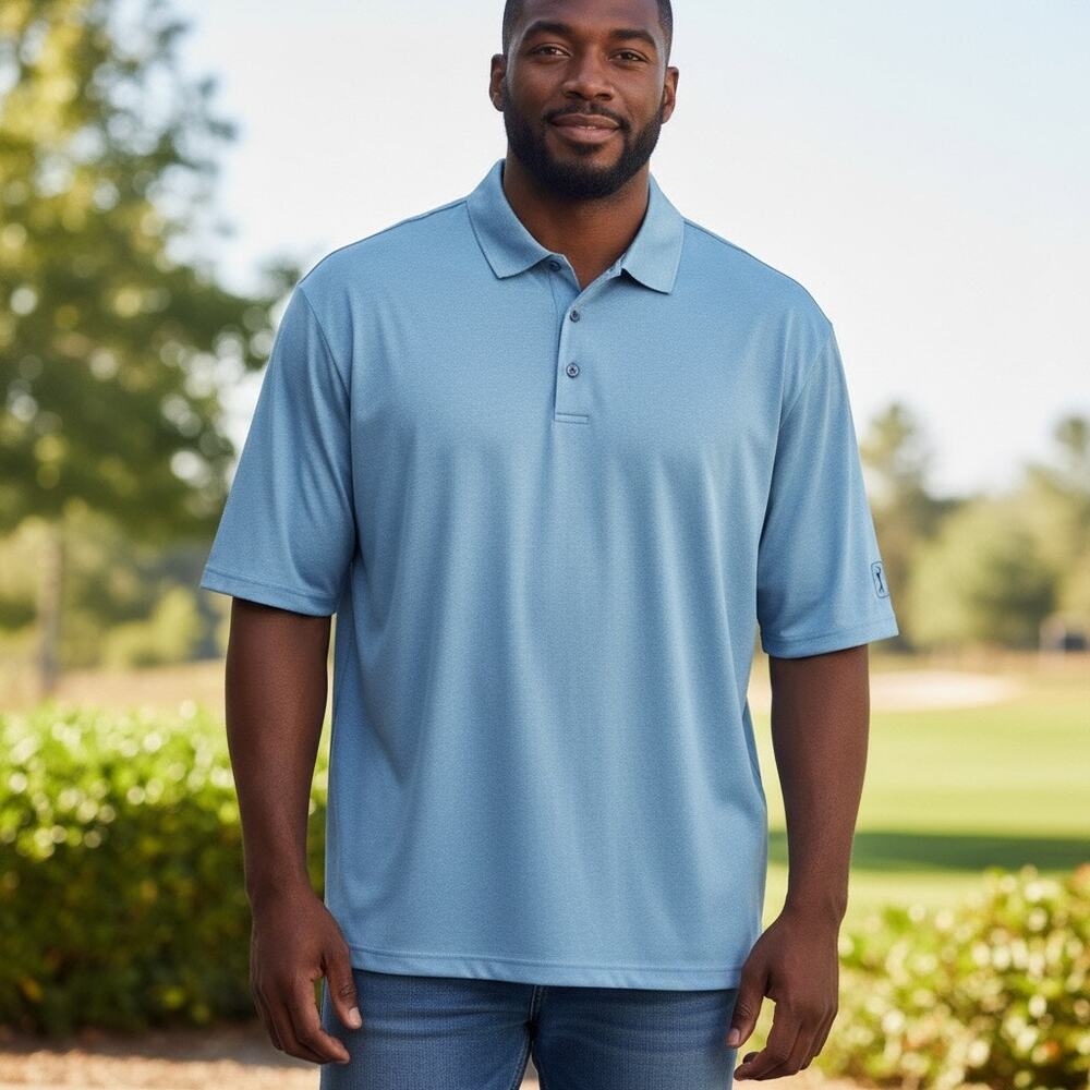 NWOT PGA Tour Performance Golf Polo Short Sleeve In Alaska Blue Heather 2XLT